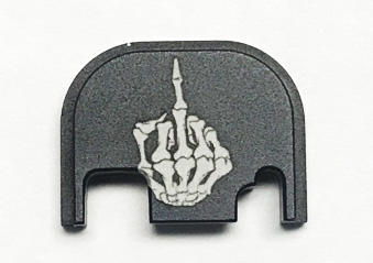 Glock Slide End Plate Custom Engraved. Bone Finger