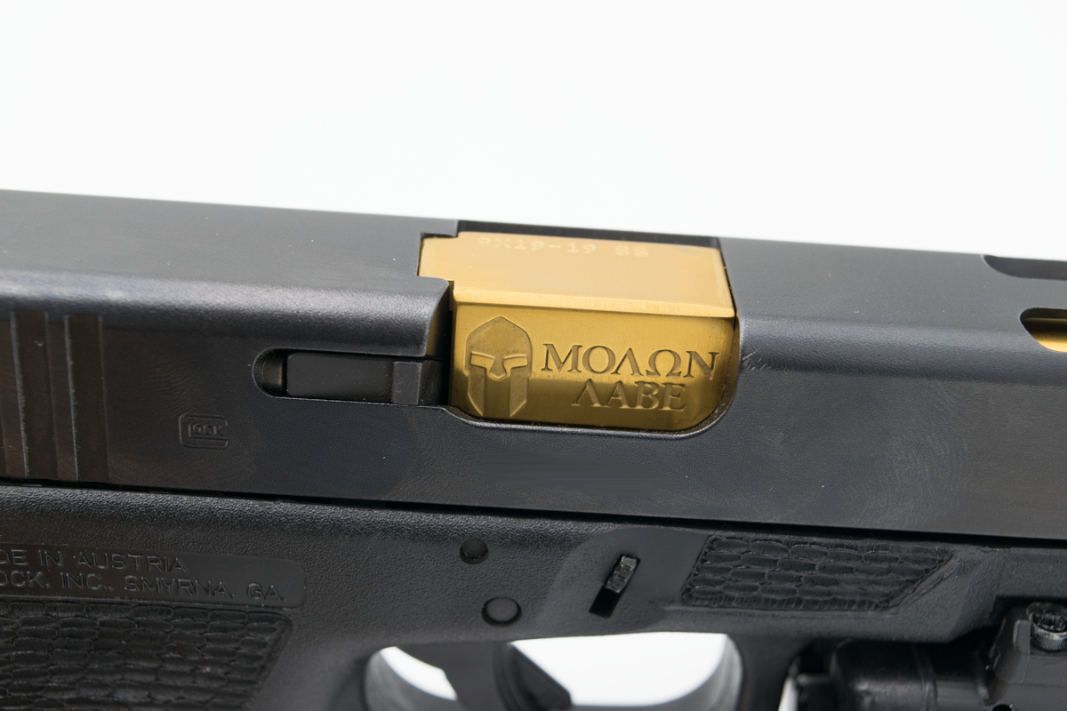 Glock TiN barrel custom engraved Molon Labe